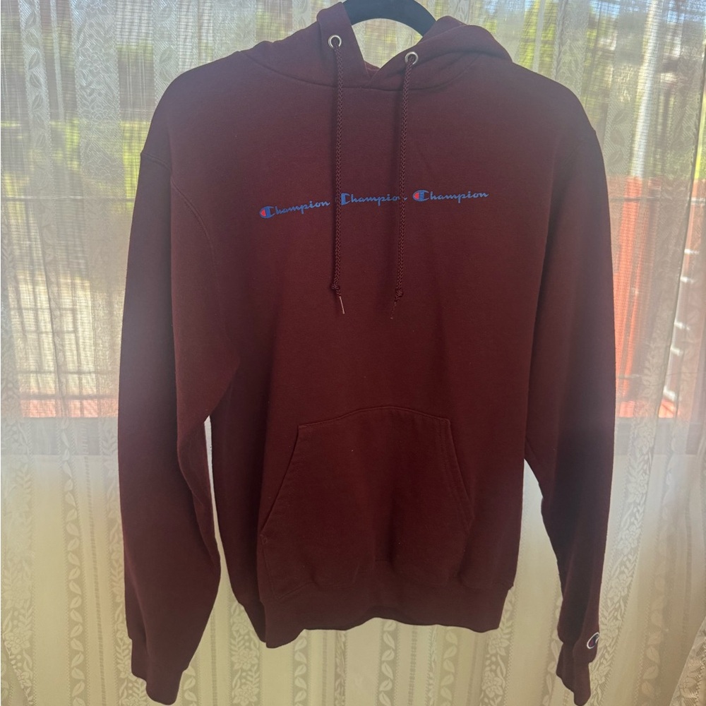 Champion Burgundy Pullover Hoodie with Script Logo
